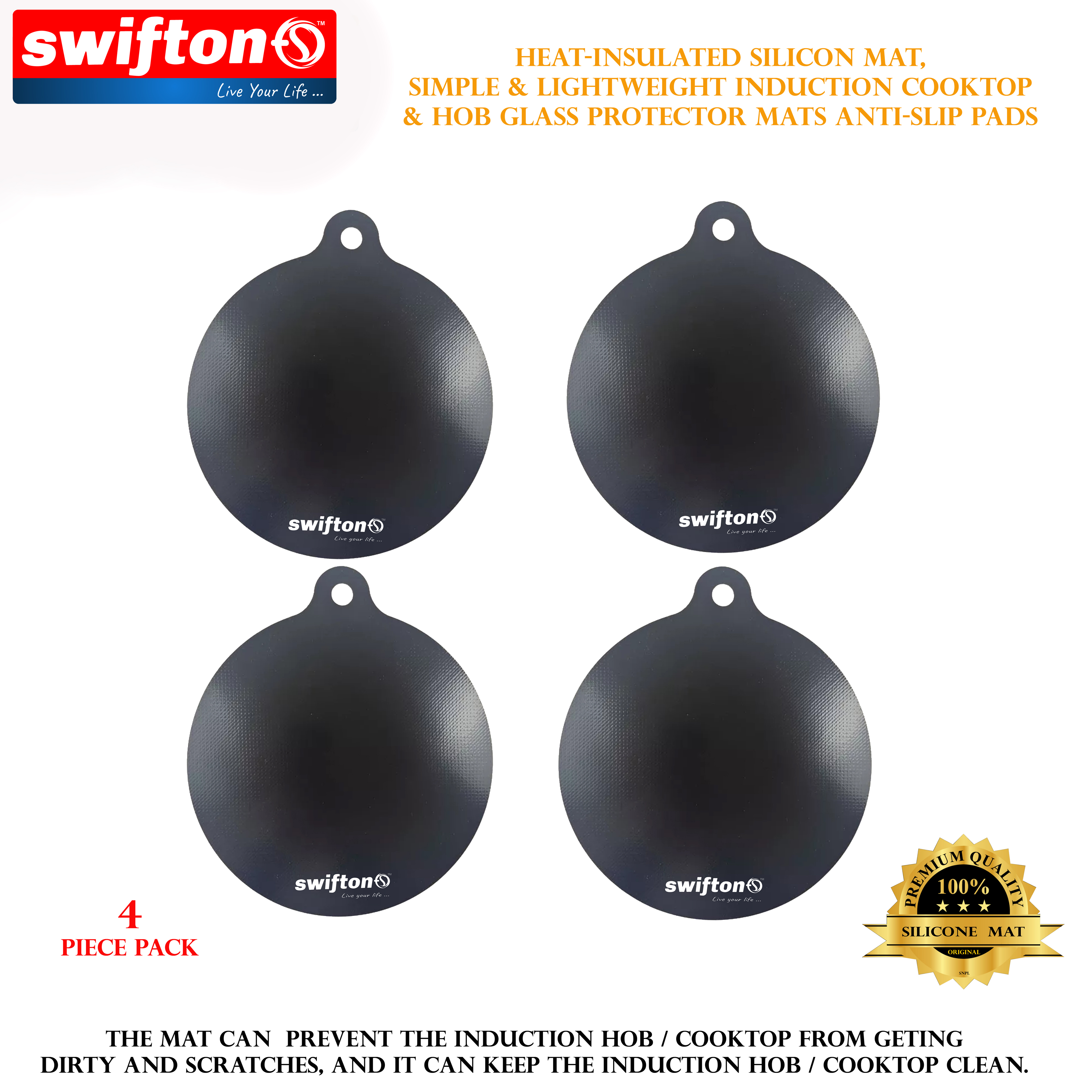SWIFTON Silicon Mat For Induction Cooktop Hob 4 Piece Set Simple and Lightweight Induction Cooktop Hob Glass Protector Mat Anti Slip Pad