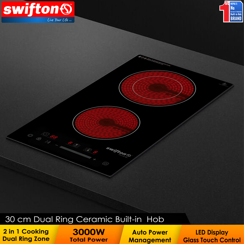 Swifton 30cm Double Ceramic Infrared Built in Hob Touch Control Dual ring 3-Zones SN-287CDH
